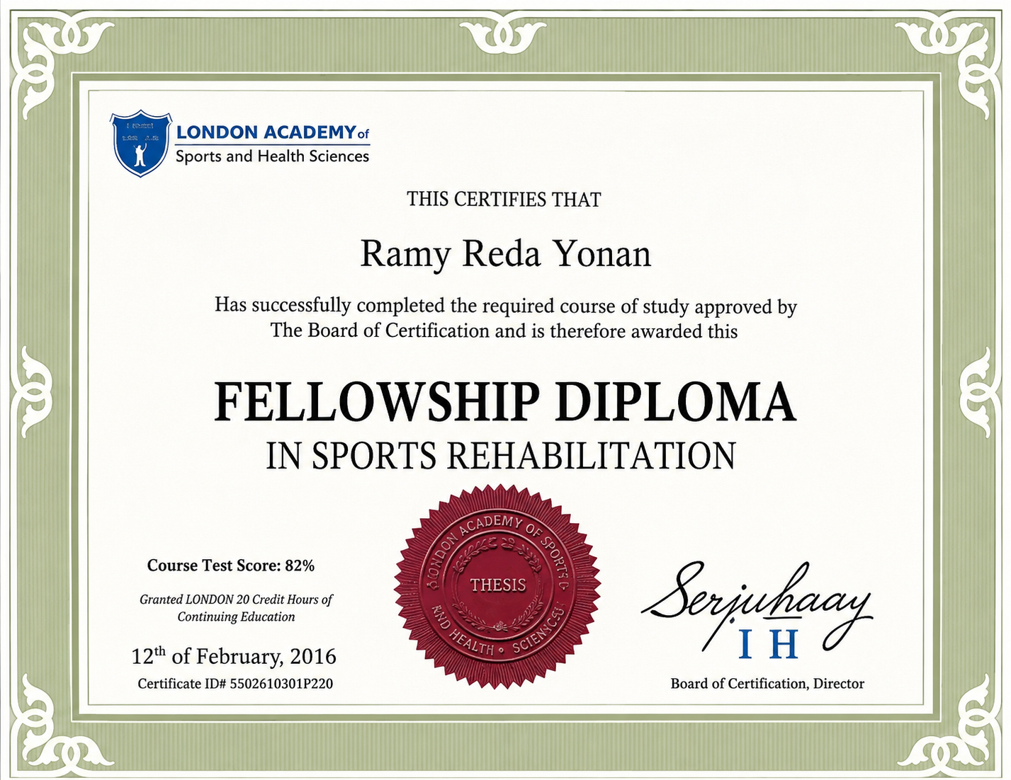 Fellowship Diploma in Sports Rehabilitation